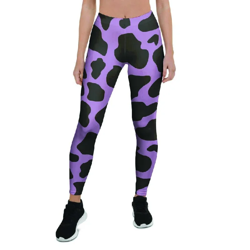 New Deals Black And Purple Cow Print Women's Leggings