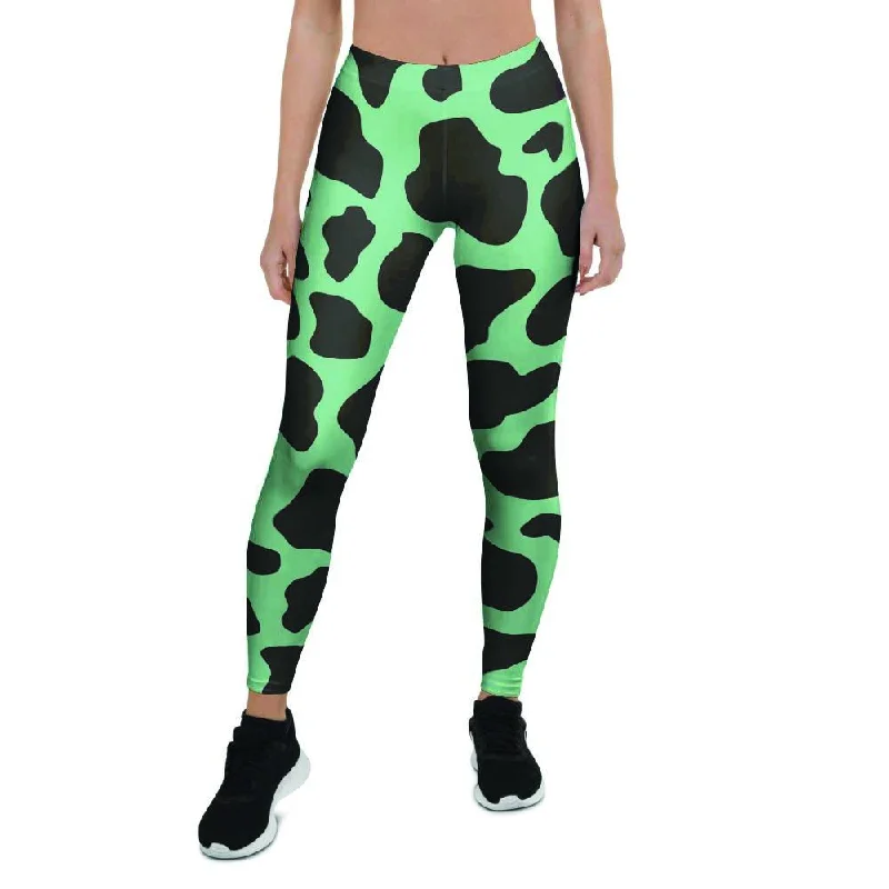 Major Savings Black And Teal Cow Print Women's Leggings