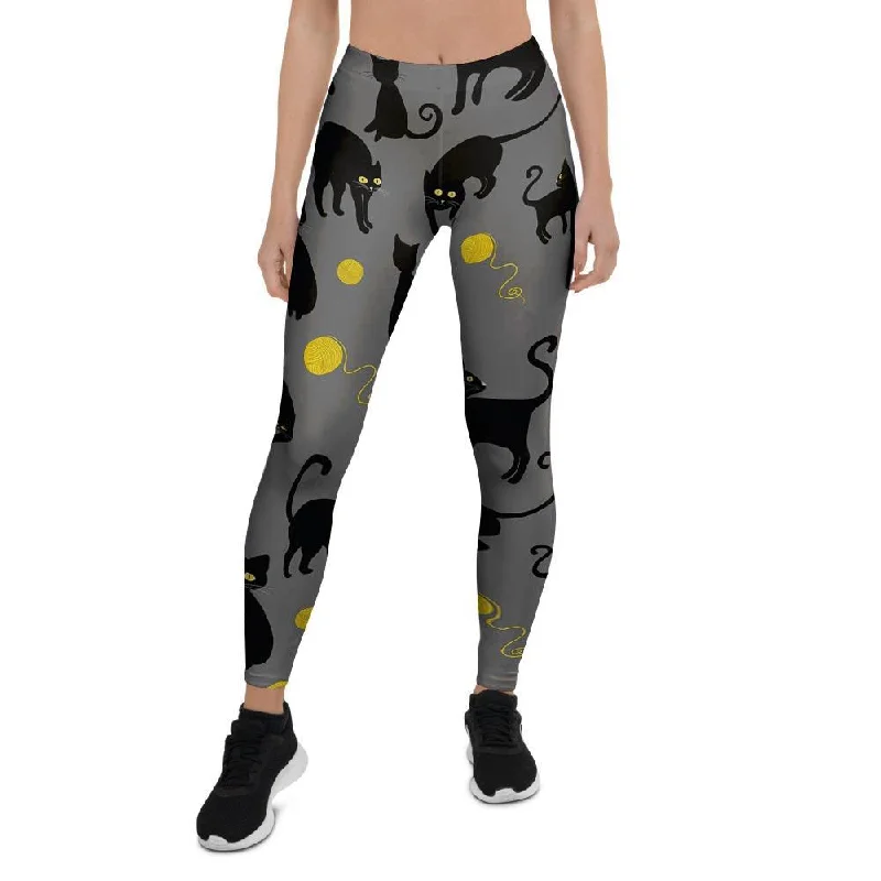 Exclusive Savings Black Cat Knit Print Women's Leggings