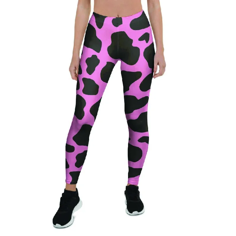 Deal Dash Black Pink Cow Print Women's Leggings