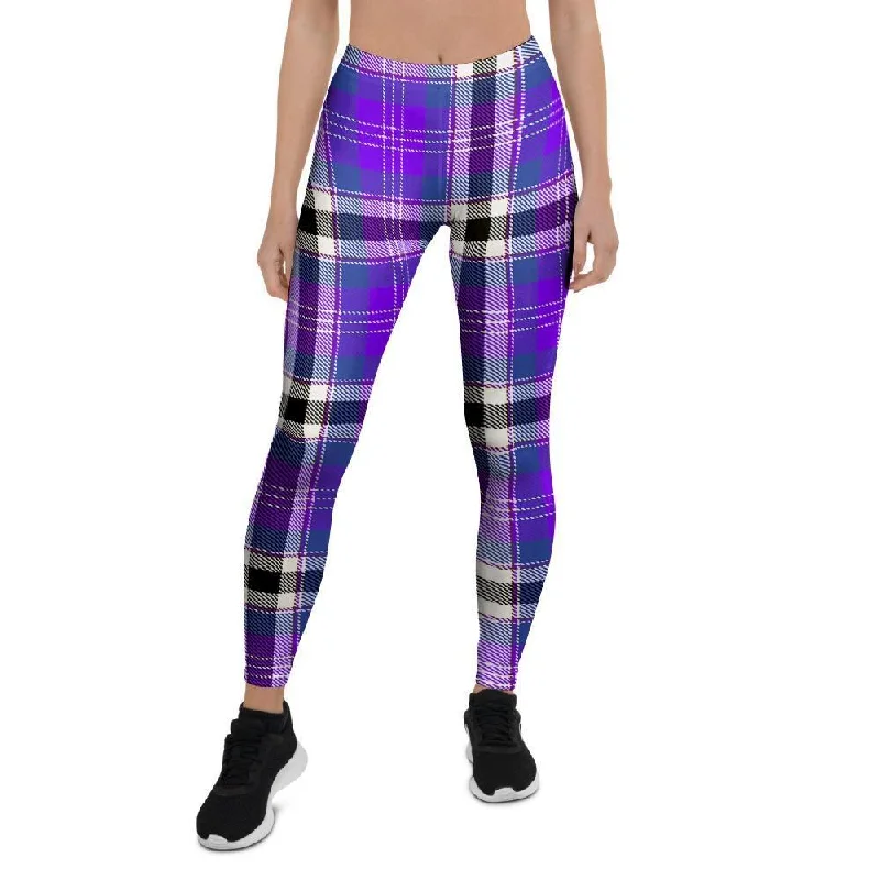 Crazy Deals Black Purple Plaid Tartan Women's Leggings