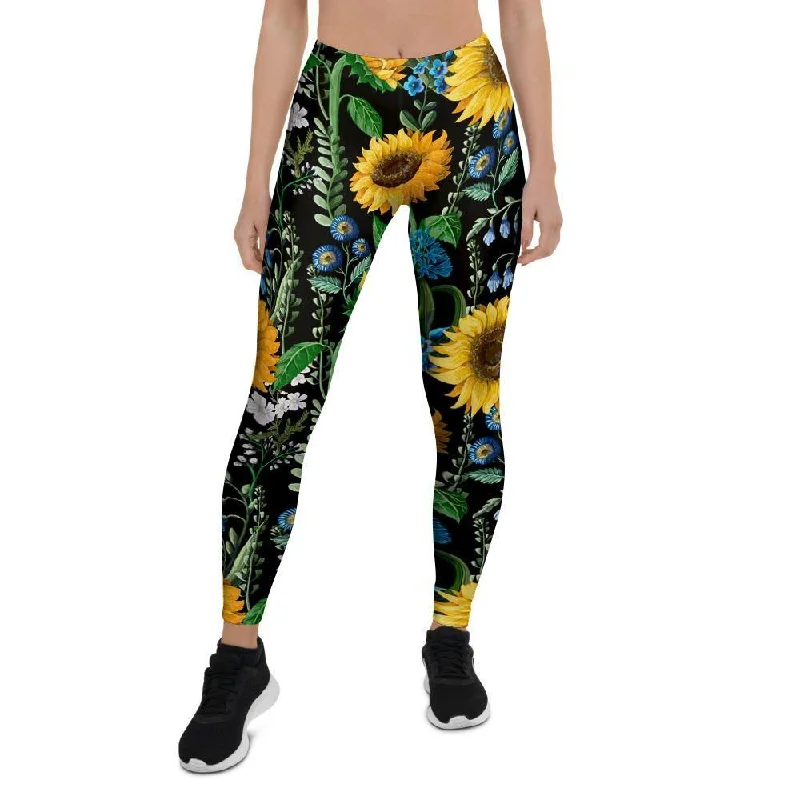 Buy Now Black Sunflower Floral Women's Leggings