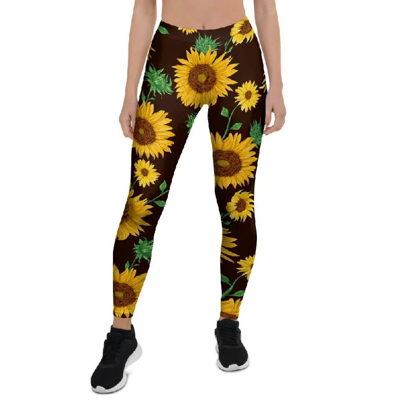 Big Discounts Black Sunflower Print Women's Leggings