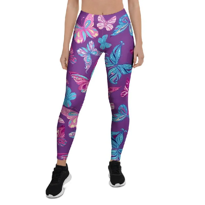 Price Drop Blue And Pink Butterfly Print Women's Leggings