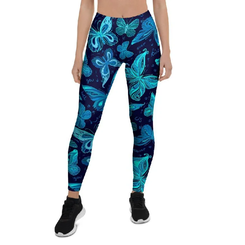 Deal Mania Blue Butterfly Print Women's Leggings