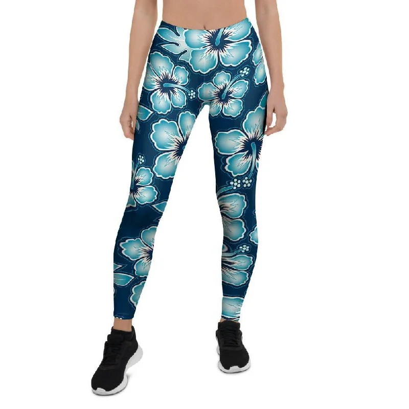 Savings Spectacular Blue Hibiscus Hawaiian Print Women's Leggings