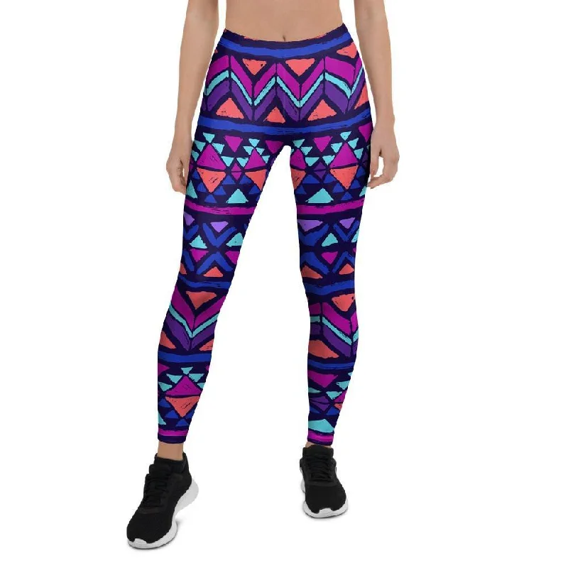 Super Sale Blue Neon Color Indian Aztec Women's Leggings
