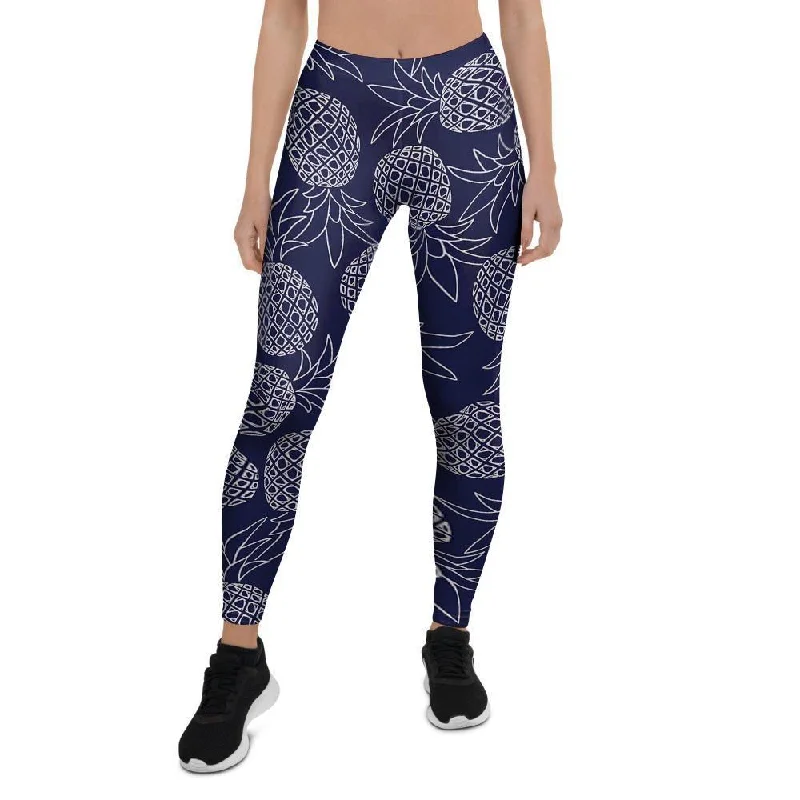 Closeout Sale Blue Pine Pineapple Print Women's Leggings