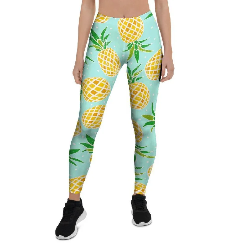 Overstock Sale Blue Pineapple Print Women's Leggings