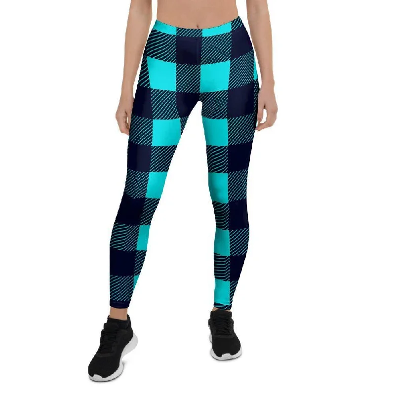 Warehouse Sale Blue Plaid Print Women's Leggings